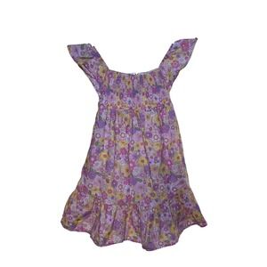 Lily & Dan Girls Size XS 4-5 Floral Smocked Cotton Dress Purple Pink Yellow